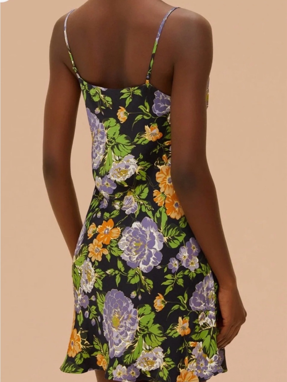 FARM Rio Black Slip Dress with Purple & Orange Floral Print Medium - Picture 9 of 10